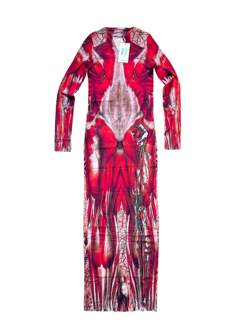 Jean Paul Gaultier Red The Ecorche Print Long Sleeve Maxi Mesh Dress - Picture 5 of 9